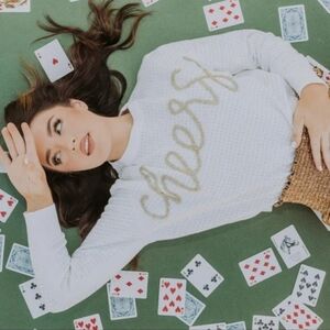 Queen Of Sparkles Cheers Holiday White Studded Sweater Size L New